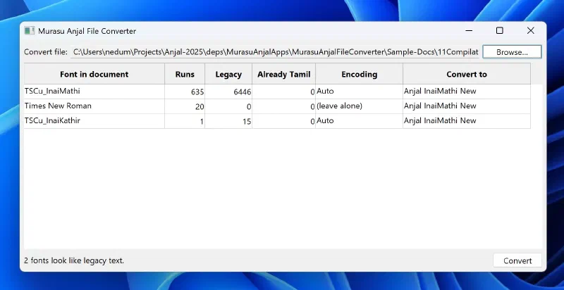 The Murasu Anjal File Converter window on Windows